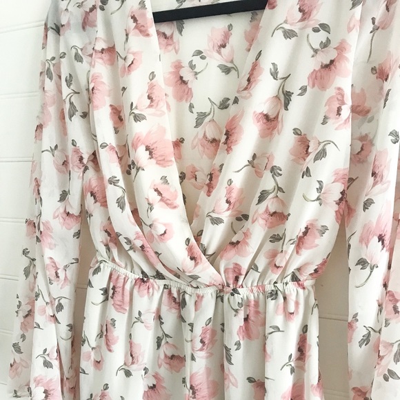 Pink and White Floral Chiffon Romper - Picture 2 of 5